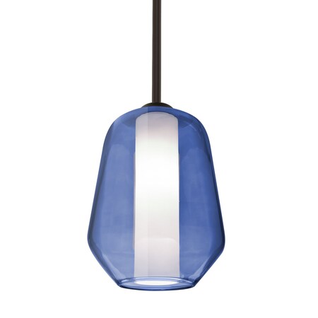 Besa Lighting Link Stem Pendant, Blue/Opal, Bronze Finish, 1x60W Incandescent 1TT-LINKBL-BR